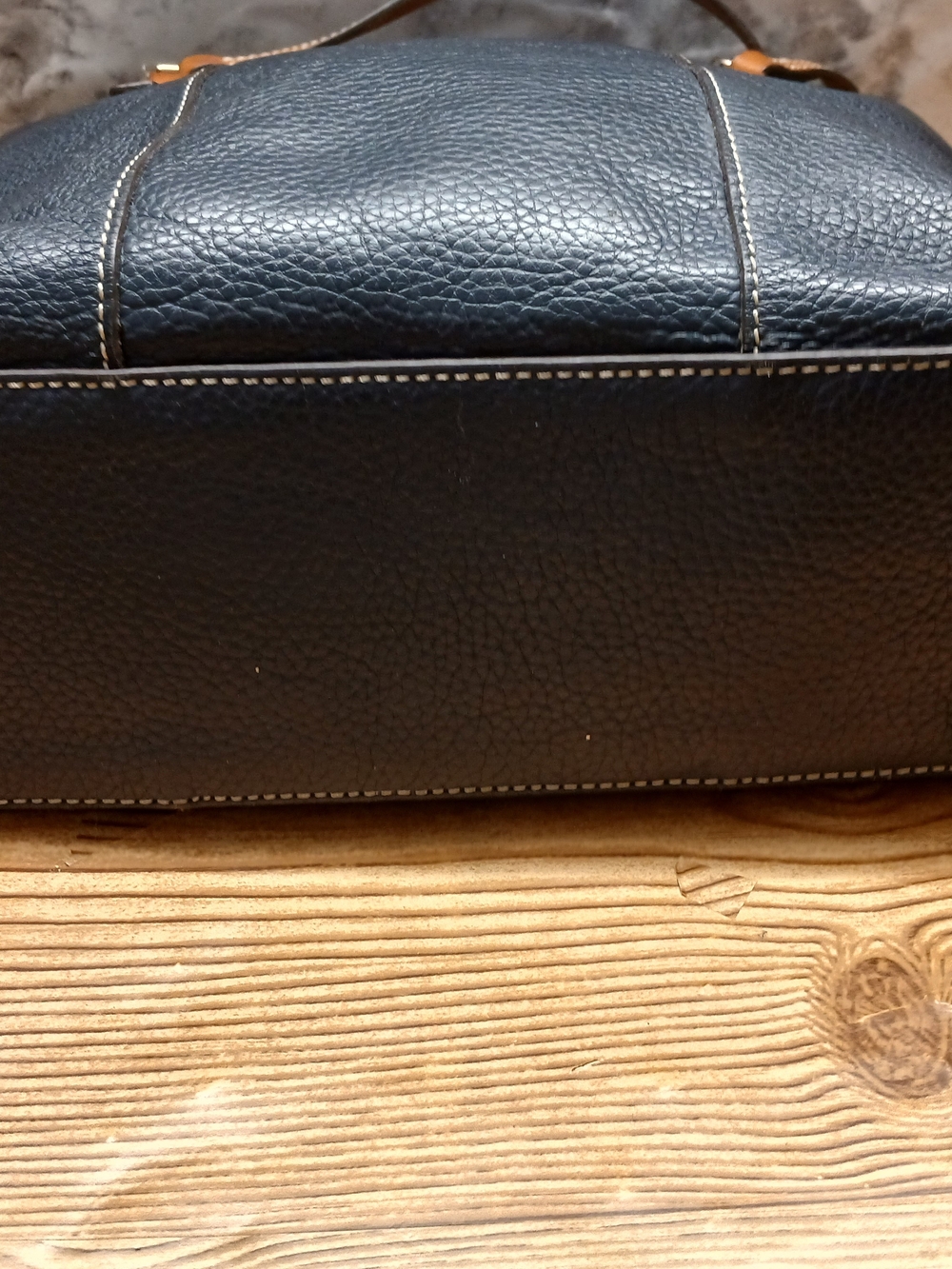 Dooney & Bourke Navy and Brown Pebble Leather Shoulder Bag - Picture 4 of 12